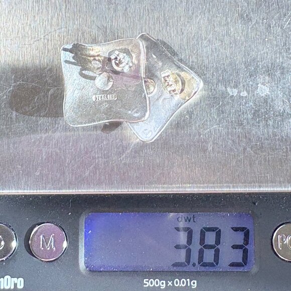 VTG Sterling Silver 925 Textured Sun Design Stud Earrings Size 1" Length - Picture 10 of 10